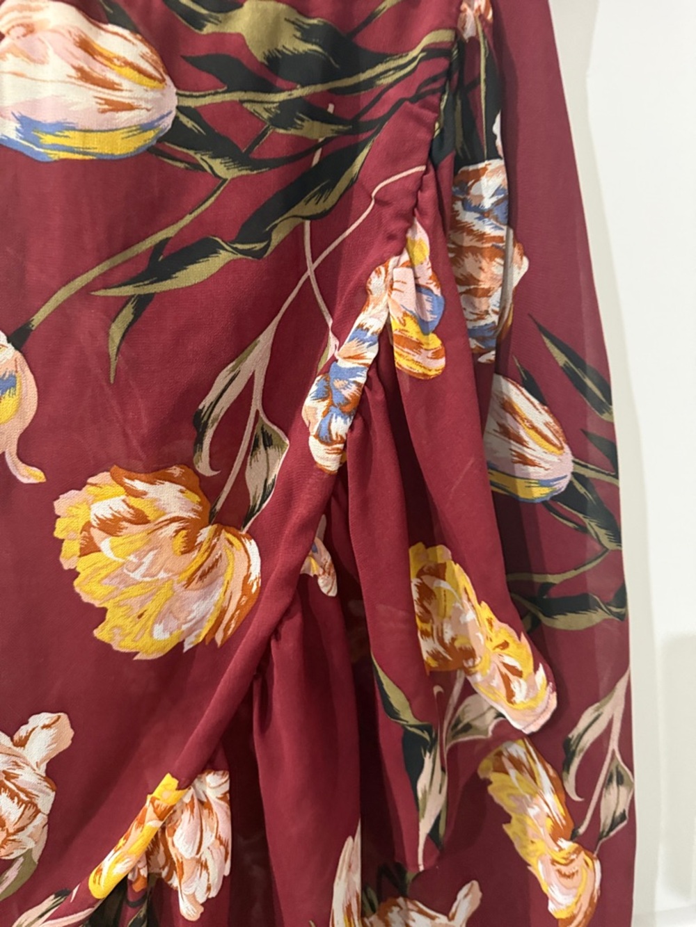 Burgundy Floral Wrap Maxi Dress - Picture 3 of 4